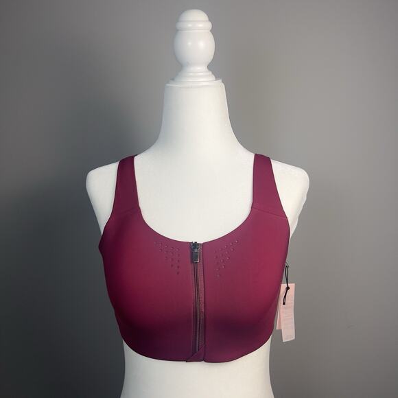 Victoria’s Secret Burgundy Featherweight Max Sports Bra Zip Strappy Back 38D - Picture 3 of 10